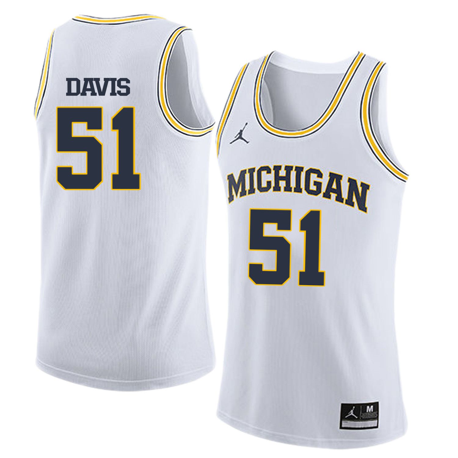 Men Jordan University of Michigan Basketball White #51 Davis Customized NCAA Jerseys